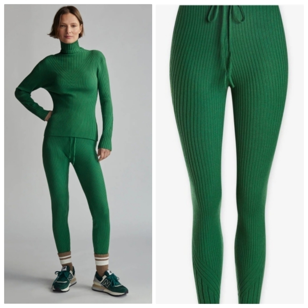 New Varley Mocado Rib Knit Verdant Green Leggings NWOT XS